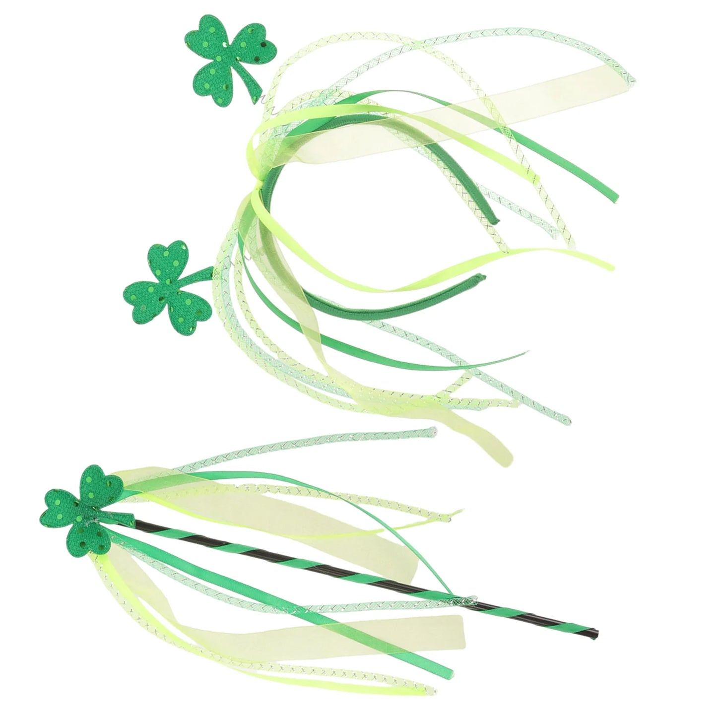 St Patricks Day Beads Irish Headband Girls Fairy Wands Hair Shamrock for Women Miss