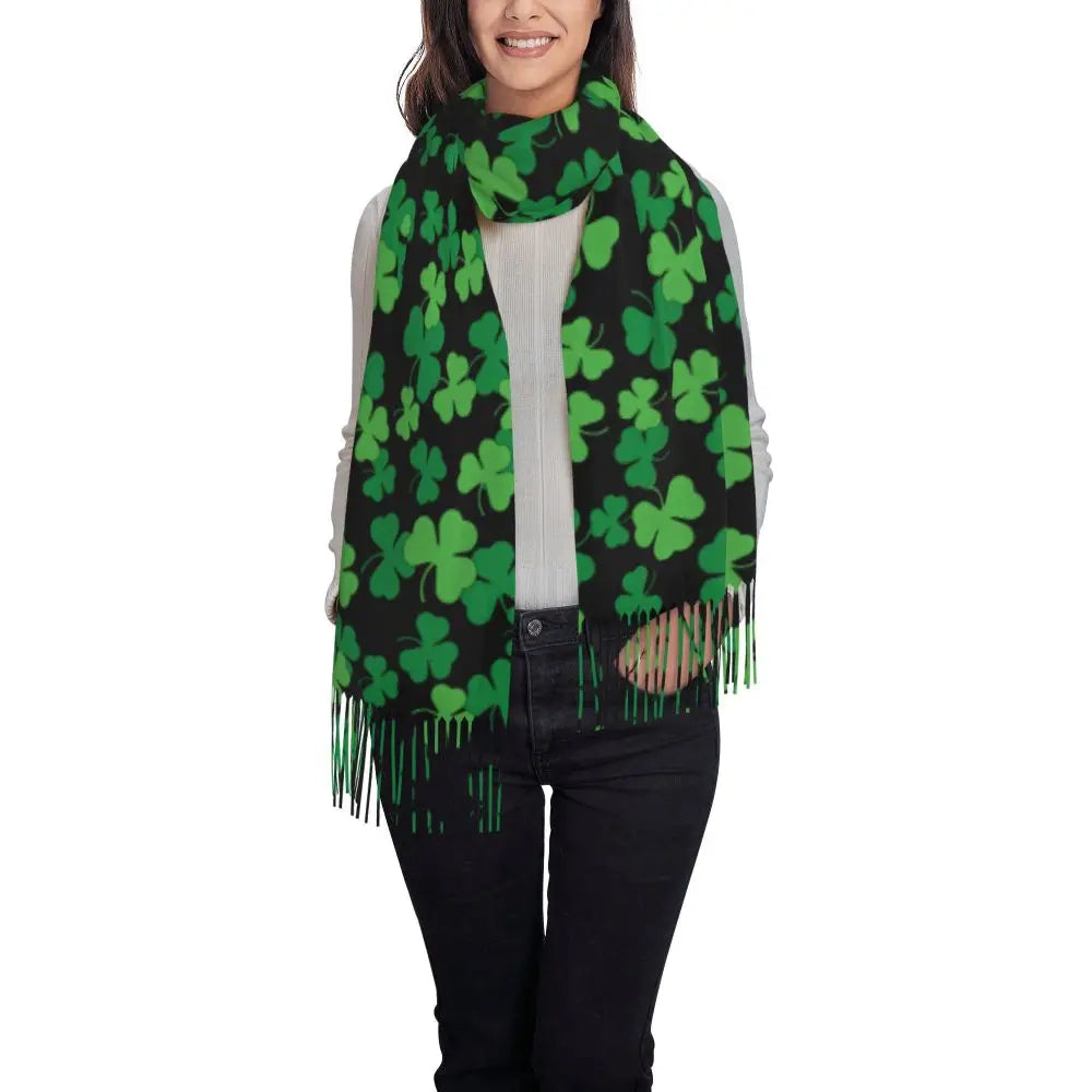 Irish St Patricks Day Scarf Green Plaid Warm Shawls Wrpas with Long Tassel Lady Luxury 2024 Scarves Wraps Winter Custom Bufanda