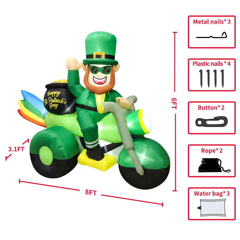 St Patrick Day Inflatable Decoration for Home Outdoor Cute Arch Gold Coin Decor Yard Garden Party Green Prop with LED Light