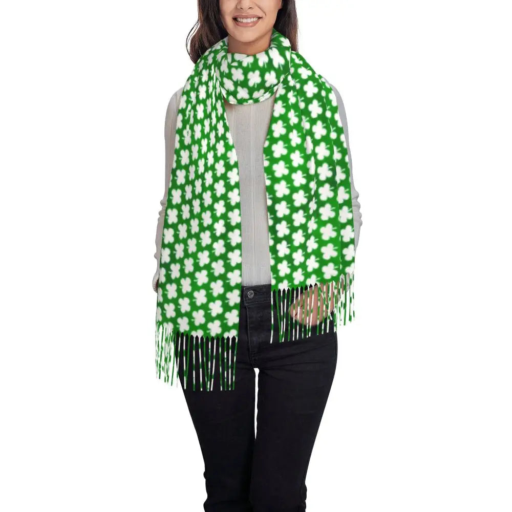 Irish St Patricks Day Scarf Green Plaid Warm Shawls Wrpas with Long Tassel Lady Luxury 2024 Scarves Wraps Winter Custom Bufanda