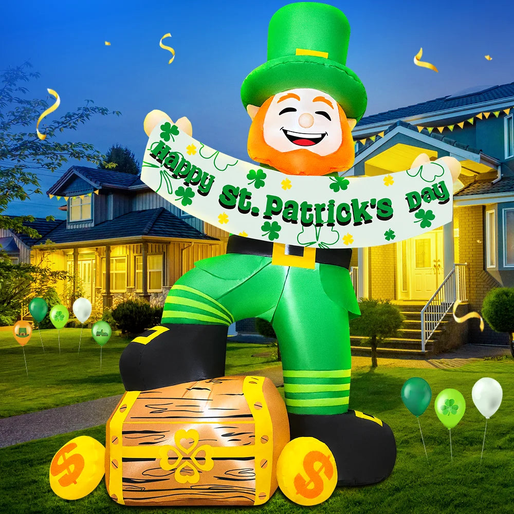 St Patrick Day Inflatable Decoration for Home Outdoor Cute Arch Gold Coin Decor Yard Garden Party Green Prop with LED Light