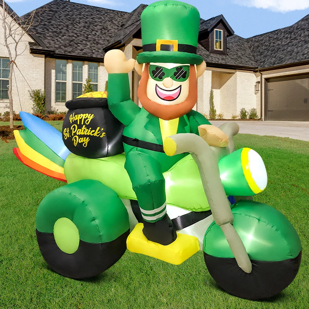 St Patrick Day Inflatable Decoration for Home Outdoor Cute Arch Gold Coin Decor Yard Garden Party Green Prop with LED Light