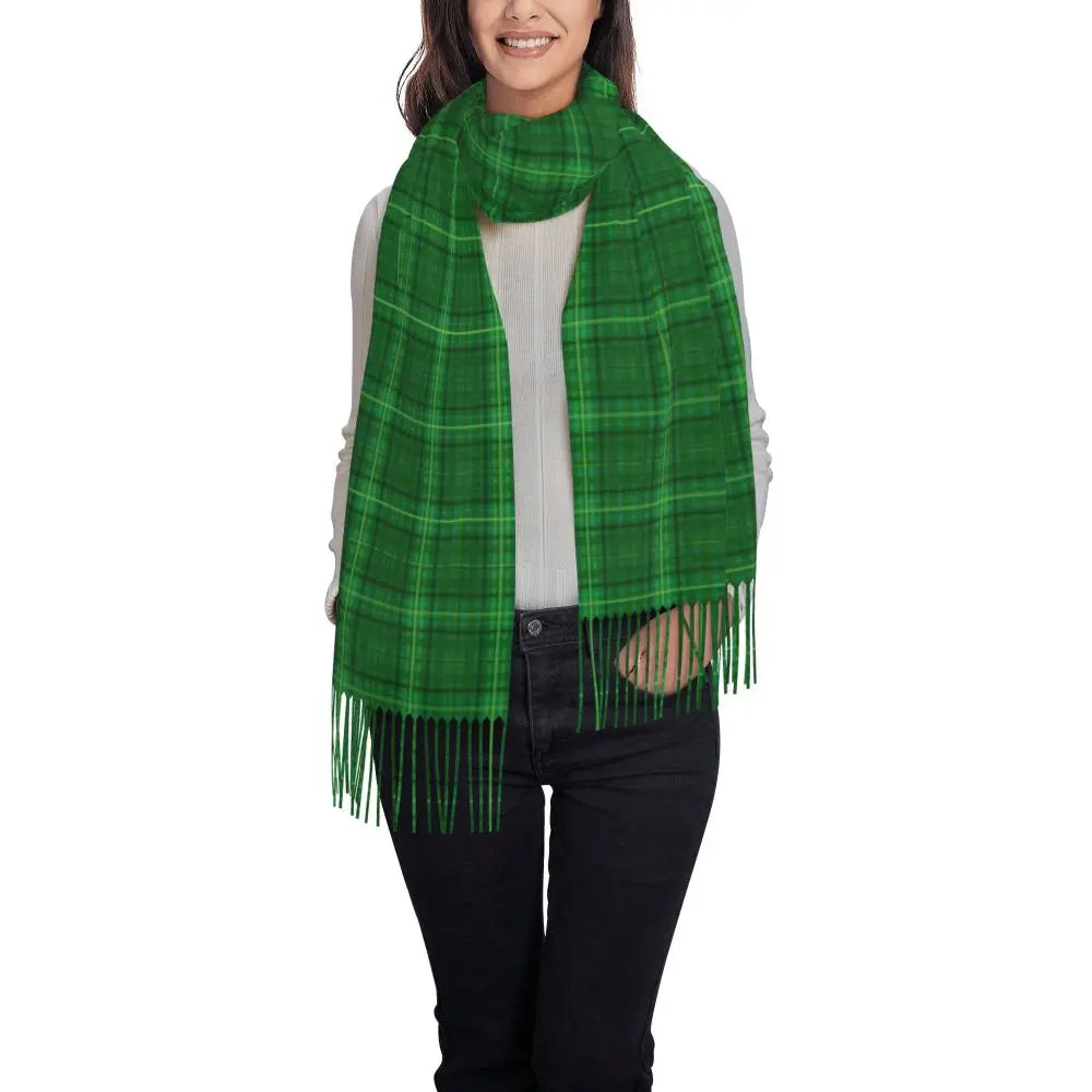 Irish St Patricks Day Scarf Green Plaid Warm Shawls Wrpas with Long Tassel Lady Luxury 2024 Scarves Wraps Winter Custom Bufanda
