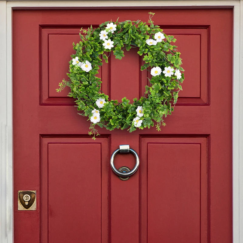 St Patricks Day Artificial Wreath Lucky Shamrock Clover Daisy Flower Decor Irish Spring Summer Greenery Wreath Home Supplies