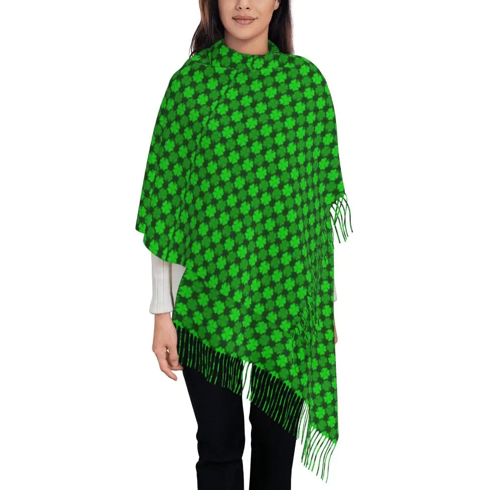 Irish St Patricks Day Scarf Green Plaid Warm Shawls Wrpas with Long Tassel Lady Luxury 2024 Scarves Wraps Winter Custom Bufanda