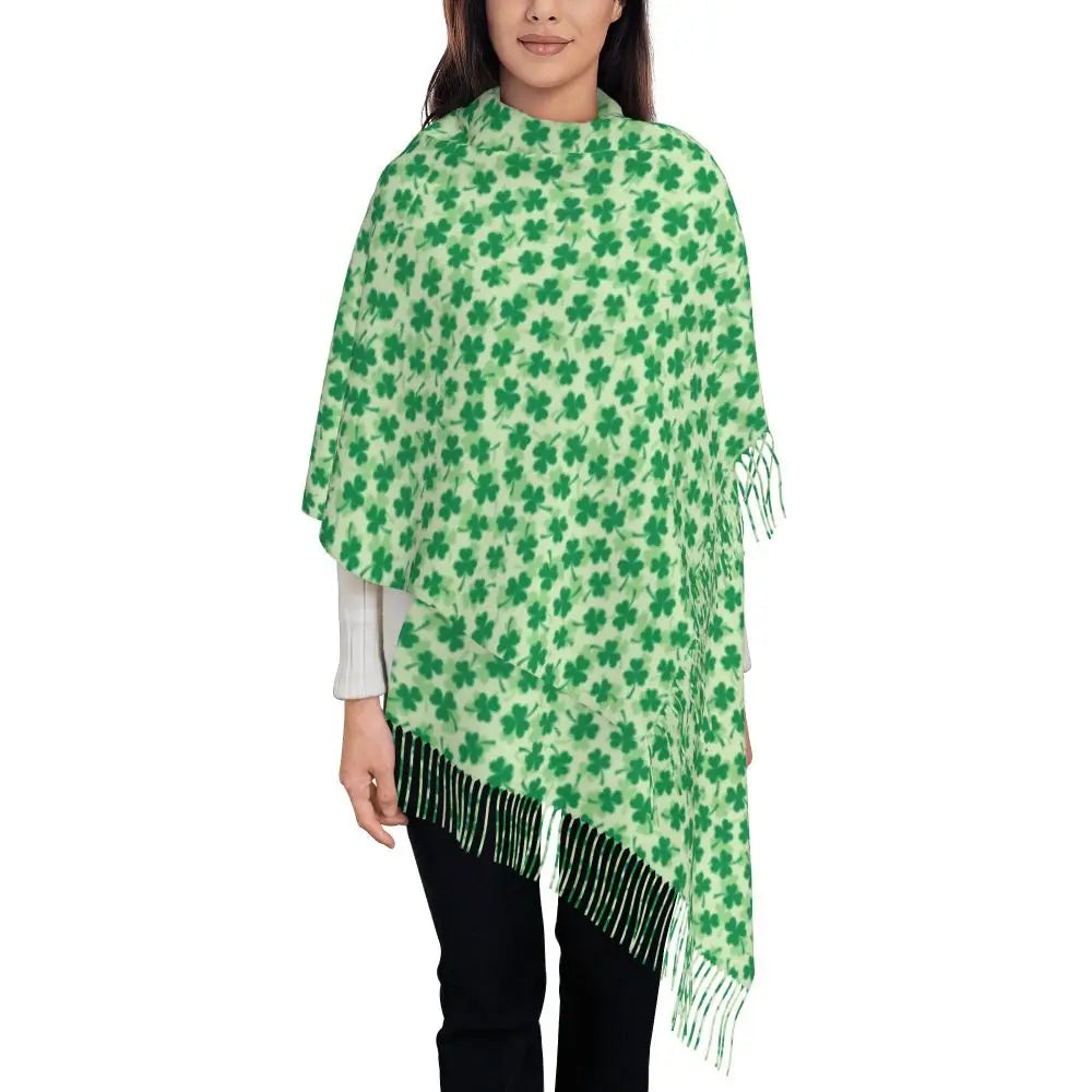 Irish St Patricks Day Scarf Green Plaid Warm Shawls Wrpas with Long Tassel Lady Luxury 2024 Scarves Wraps Winter Custom Bufanda