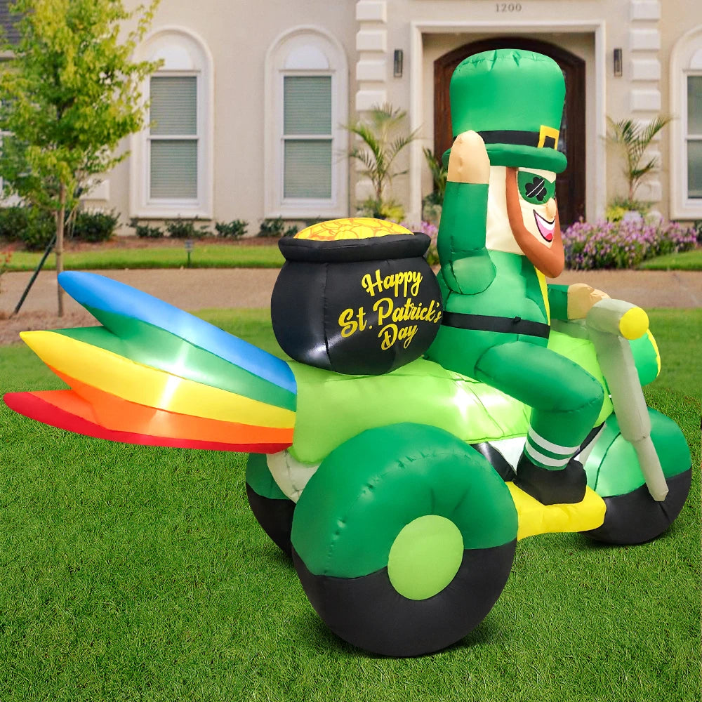 St Patrick Day Inflatable Decoration for Home Outdoor Cute Arch Gold Coin Decor Yard Garden Party Green Prop with LED Light