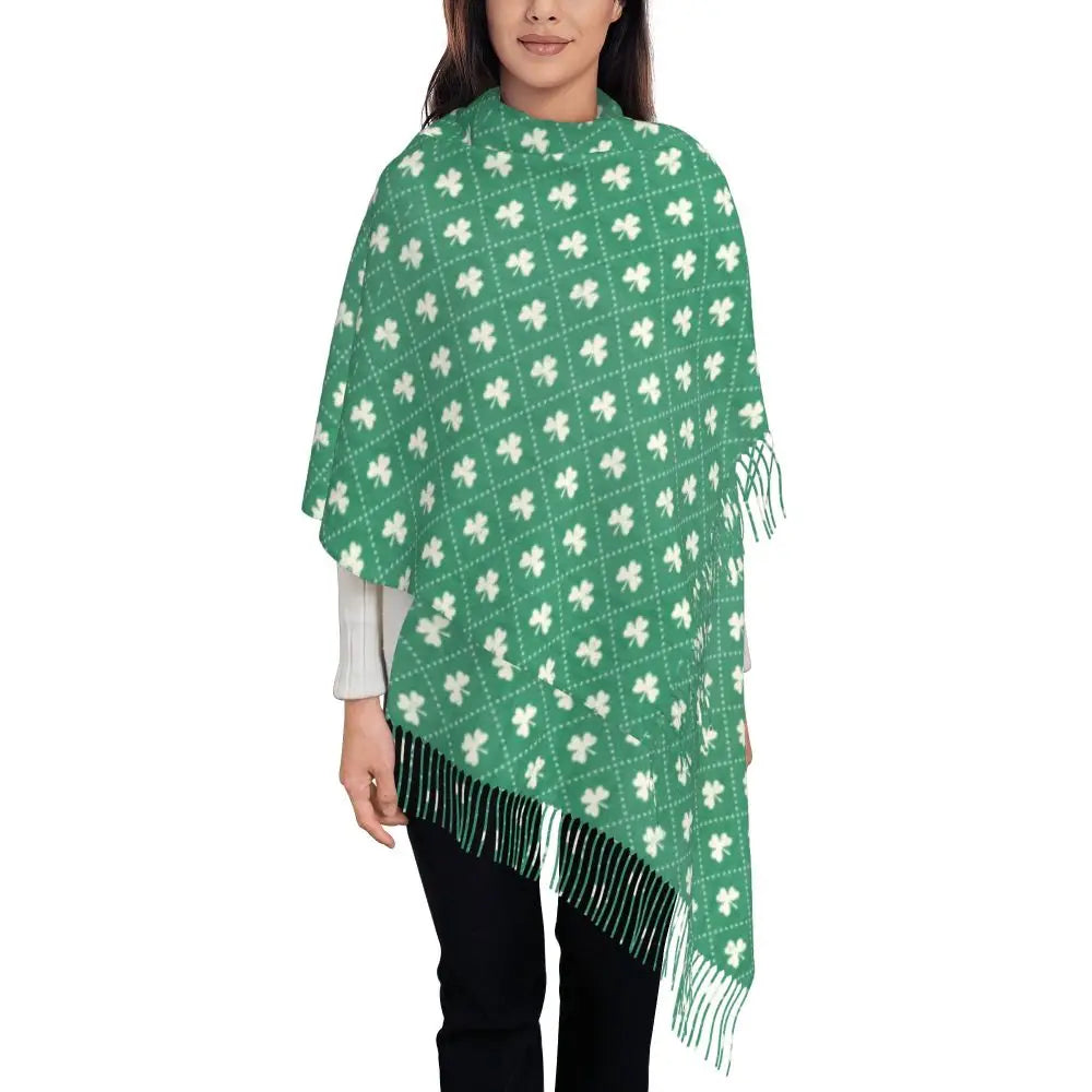 Irish St Patricks Day Scarf Green Plaid Warm Shawls Wrpas with Long Tassel Lady Luxury 2024 Scarves Wraps Winter Custom Bufanda