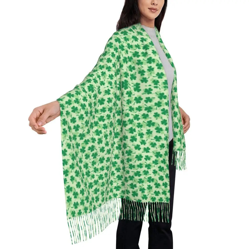 Irish St Patricks Day Scarf Green Plaid Warm Shawls Wrpas with Long Tassel Lady Luxury 2024 Scarves Wraps Winter Custom Bufanda