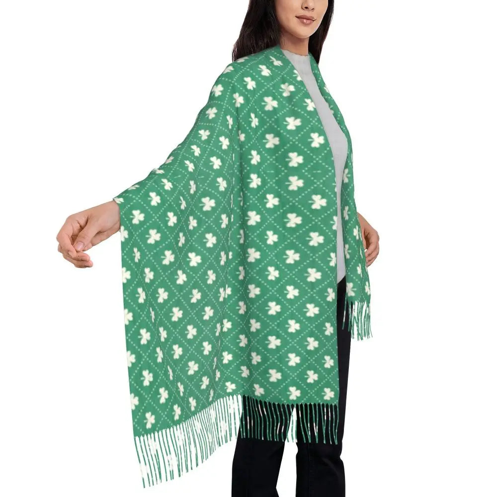 Irish St Patricks Day Scarf Green Plaid Warm Shawls Wrpas with Long Tassel Lady Luxury 2024 Scarves Wraps Winter Custom Bufanda