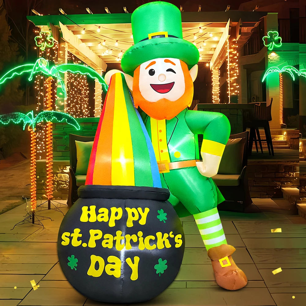 St Patrick Day Inflatable Decoration for Home Outdoor Cute Arch Gold Coin Decor Yard Garden Party Green Prop with LED Light