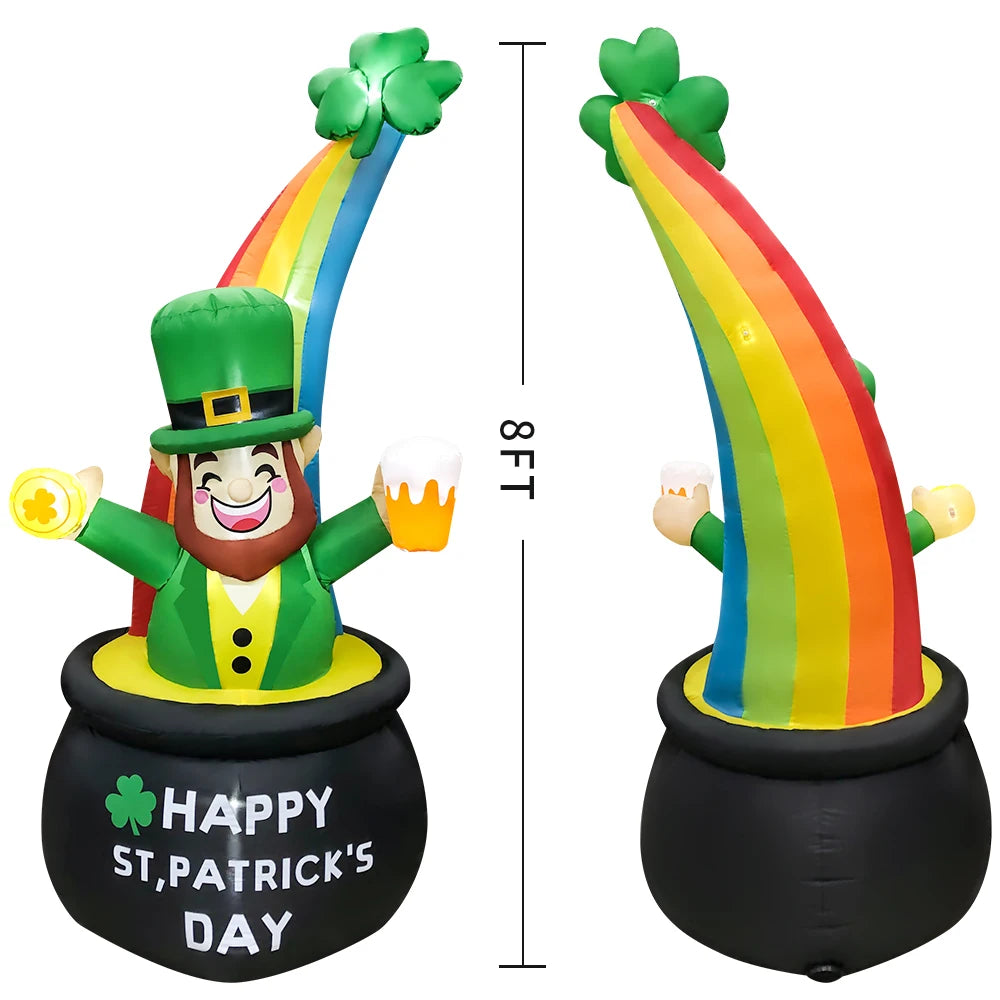 St Patrick Day Inflatable Decoration for Home Outdoor Cute Arch Gold Coin Decor Yard Garden Party Green Prop with LED Light