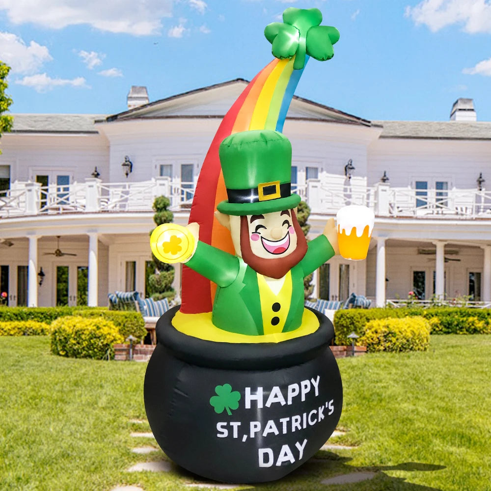 St Patrick Day Inflatable Decoration for Home Outdoor Cute Arch Gold Coin Decor Yard Garden Party Green Prop with LED Light