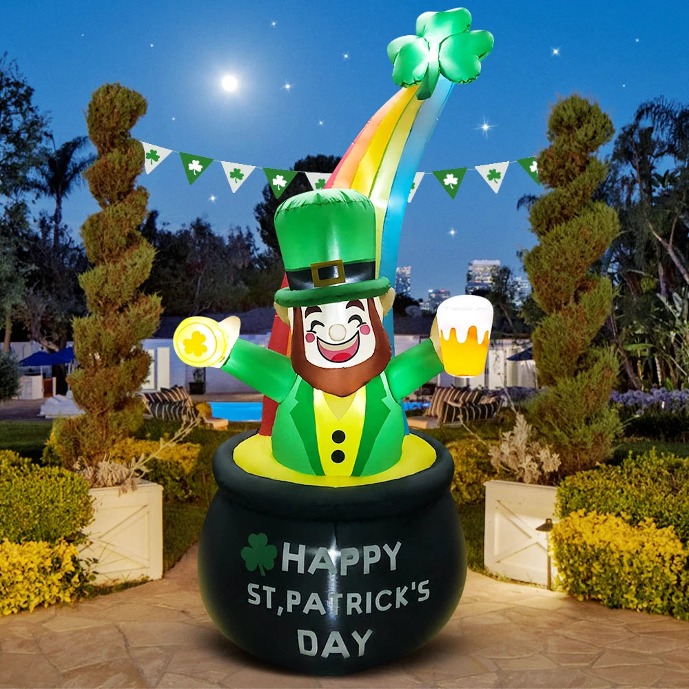 St Patrick Day Inflatable Decoration for Home Outdoor Cute Arch Gold Coin Decor Yard Garden Party Green Prop with LED Light