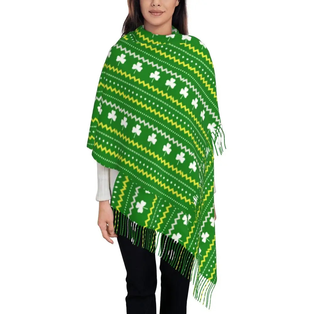 Irish St Patricks Day Scarf Green Plaid Warm Shawls Wrpas with Long Tassel Lady Luxury 2024 Scarves Wraps Winter Custom Bufanda