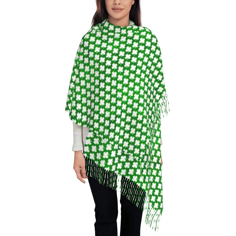 Irish St Patricks Day Scarf Green Plaid Warm Shawls Wrpas with Long Tassel Lady Luxury 2024 Scarves Wraps Winter Custom Bufanda