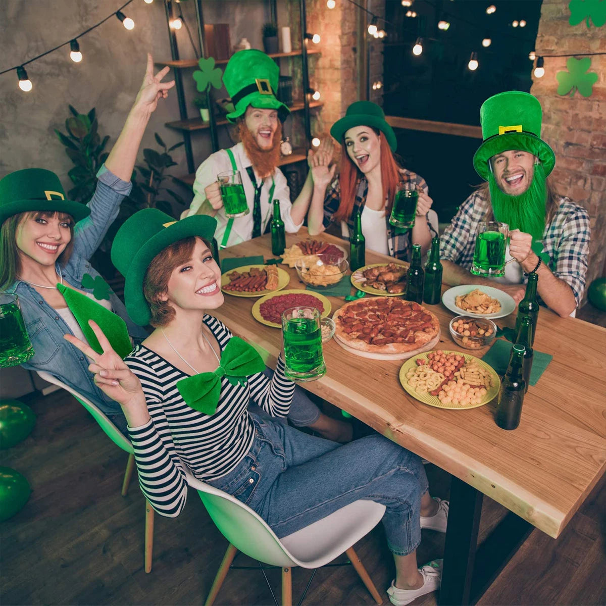 2025 New St. Patrick\'s Day Irish Top Hat Beard Green Shamrock Hats for Saint Patrick Day Home Party Decor Cosplay Costume Props