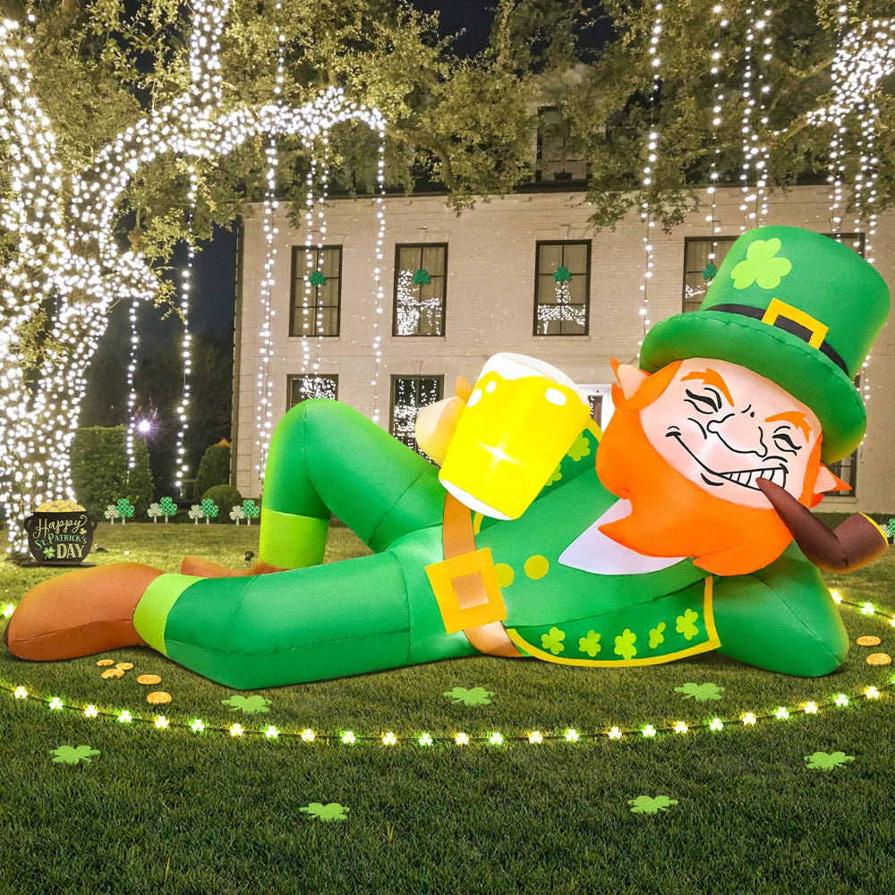 St Patrick Day Inflatable Decoration for Home Outdoor Cute Arch Gold Coin Decor Yard Garden Party Green Prop with LED Light