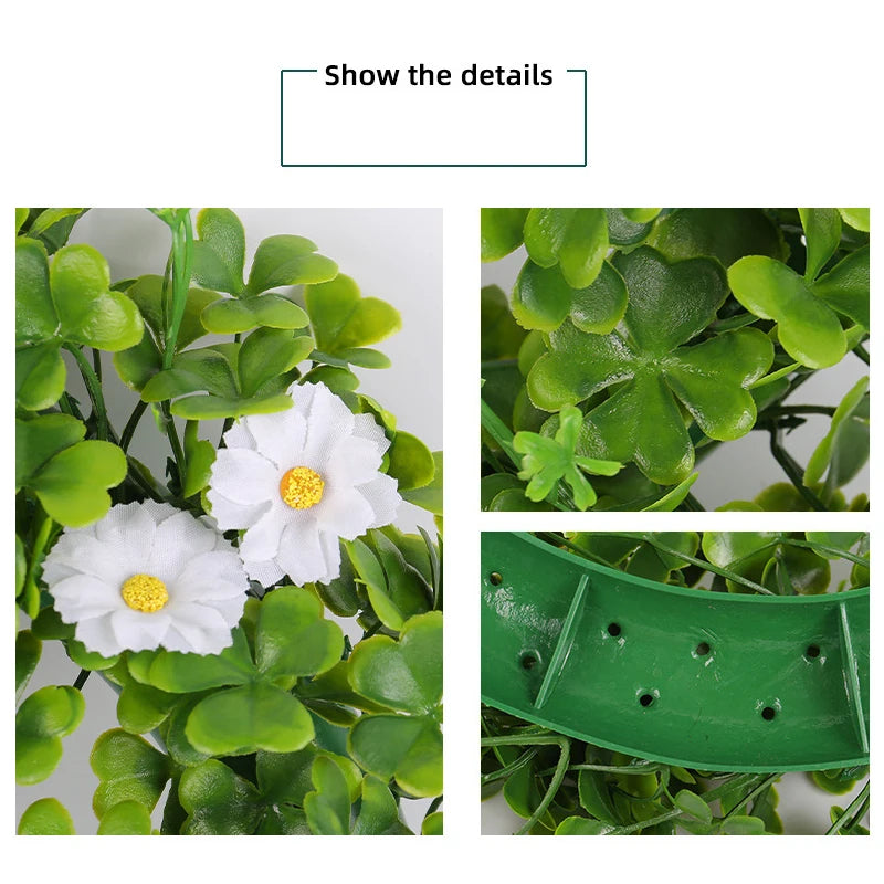 St Patricks Day Artificial Wreath Lucky Shamrock Clover Daisy Flower Decor Irish Spring Summer Greenery Wreath Home Supplies