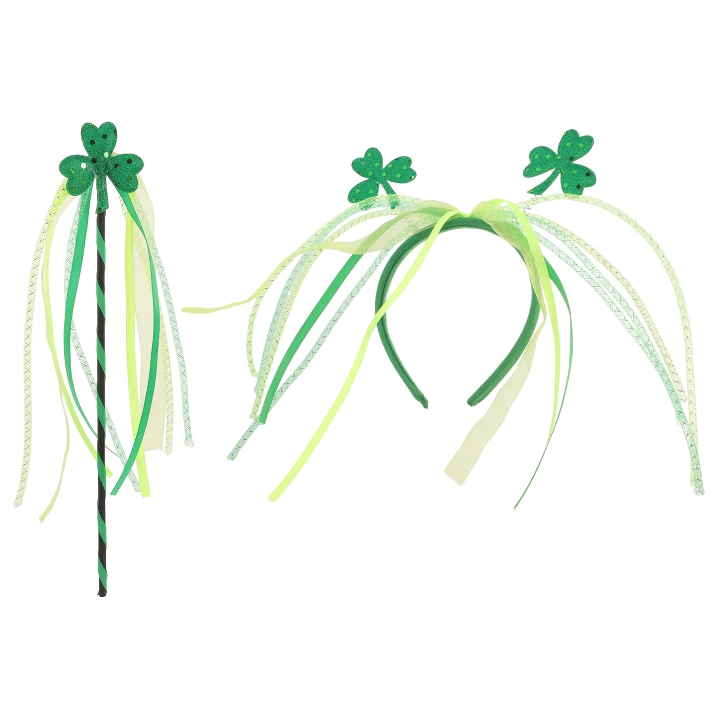 St Patricks Day Beads Irish Headband Girls Fairy Wands Hair Shamrock for Women Miss