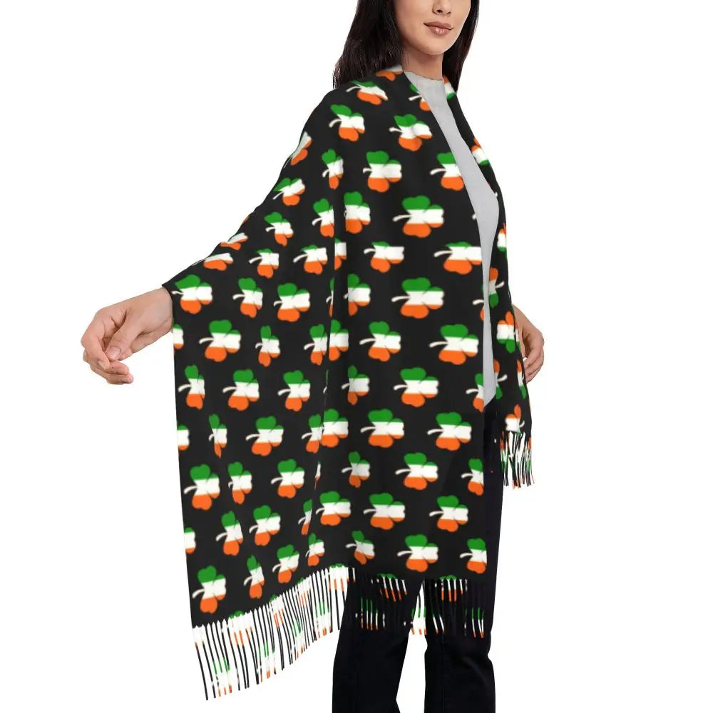 Irish St Patricks Day Scarf Green Plaid Warm Shawls Wrpas with Long Tassel Lady Luxury 2024 Scarves Wraps Winter Custom Bufanda