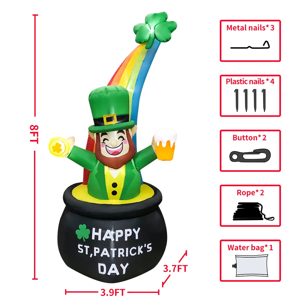 St Patrick Day Inflatable Decoration for Home Outdoor Cute Arch Gold Coin Decor Yard Garden Party Green Prop with LED Light
