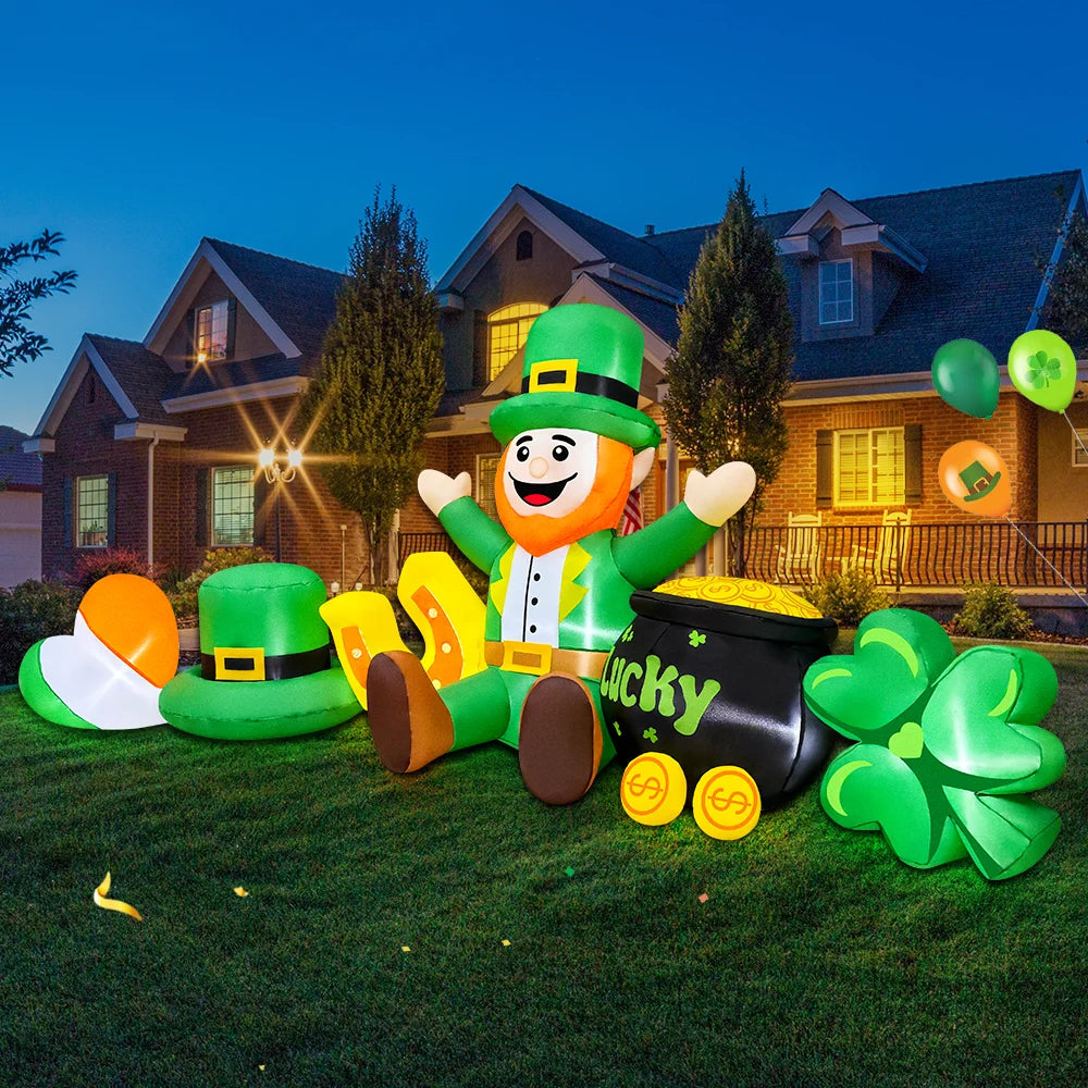 St Patrick Day Inflatable Decoration for Home Outdoor Cute Arch Gold Coin Decor Yard Garden Party Green Prop with LED Light