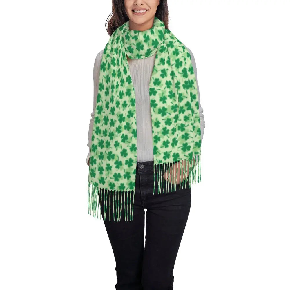 Irish St Patricks Day Scarf Green Plaid Warm Shawls Wrpas with Long Tassel Lady Luxury 2024 Scarves Wraps Winter Custom Bufanda