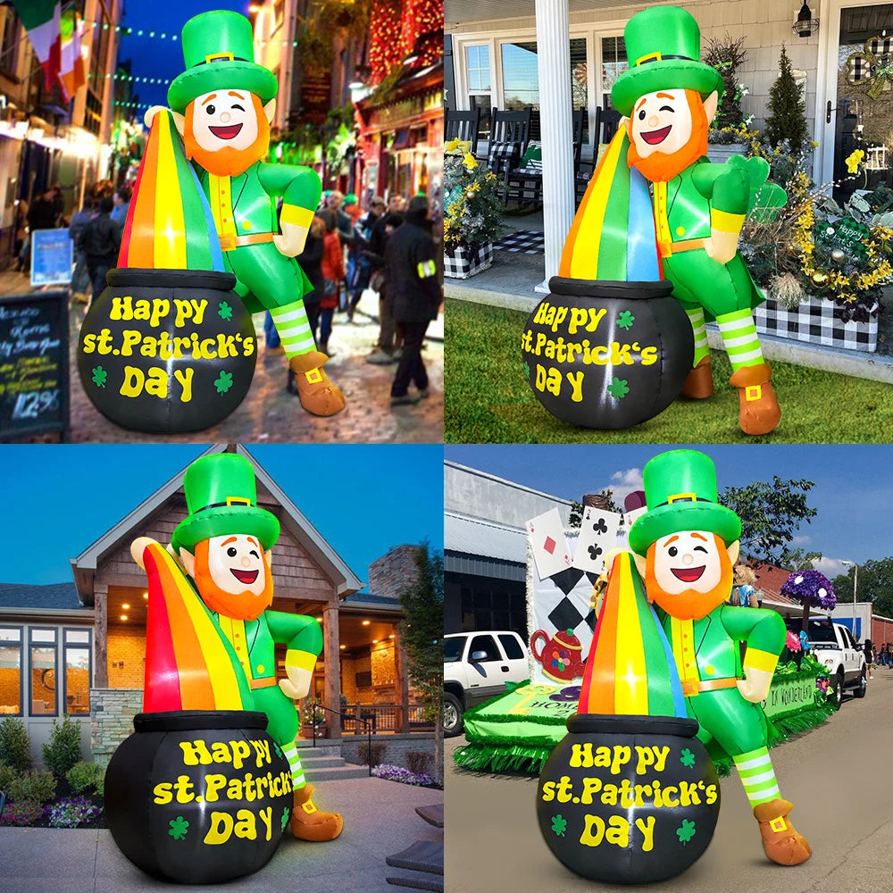 St Patrick Day Inflatable Decoration for Home Outdoor Cute Arch Gold Coin Decor Yard Garden Party Green Prop with LED Light