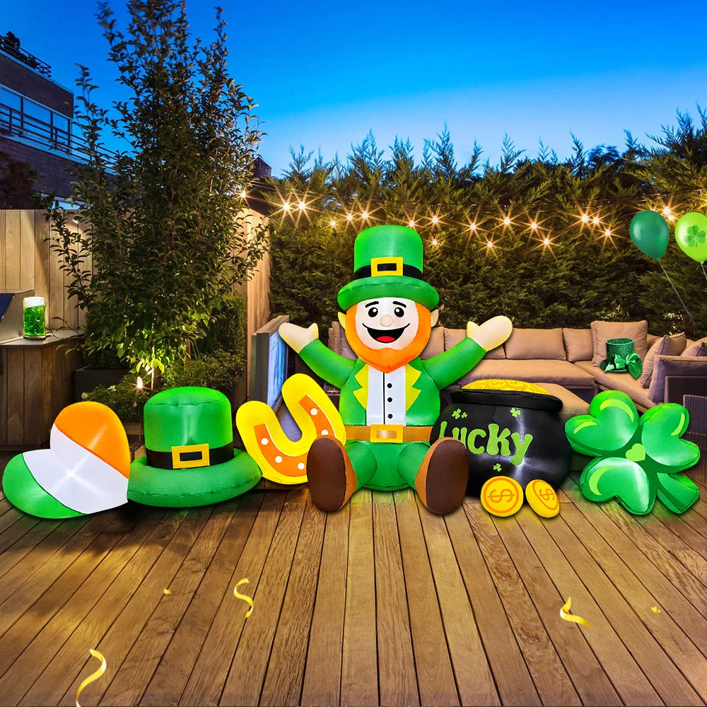 St Patrick Day Inflatable Decoration for Home Outdoor Cute Arch Gold Coin Decor Yard Garden Party Green Prop with LED Light