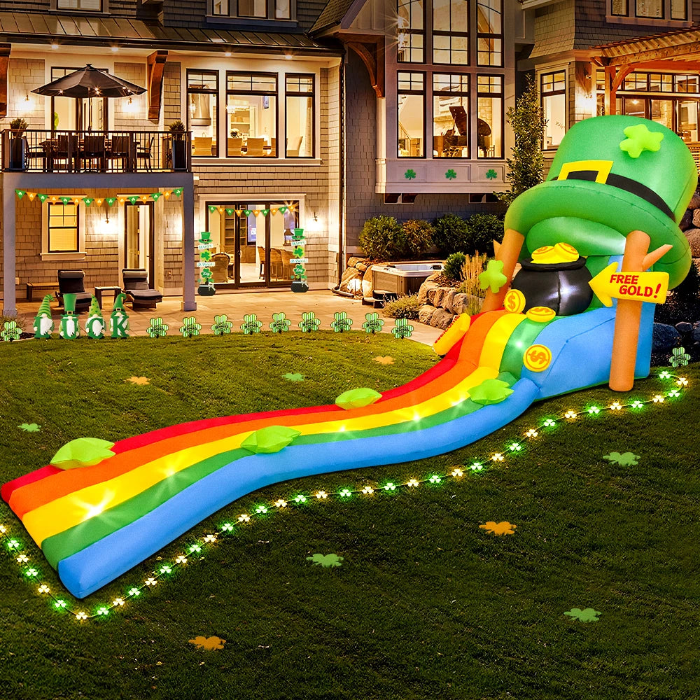 St Patrick Day Inflatable Decoration for Home Outdoor Cute Arch Gold Coin Decor Yard Garden Party Green Prop with LED Light