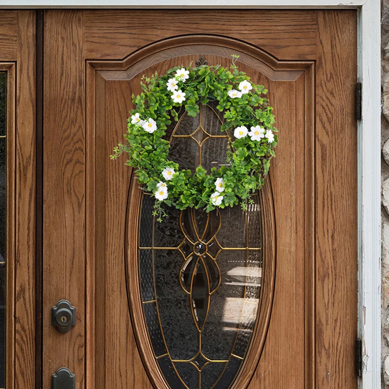 St Patricks Day Artificial Wreath Lucky Shamrock Clover Daisy Flower Decor Irish Spring Summer Greenery Wreath Home Supplies