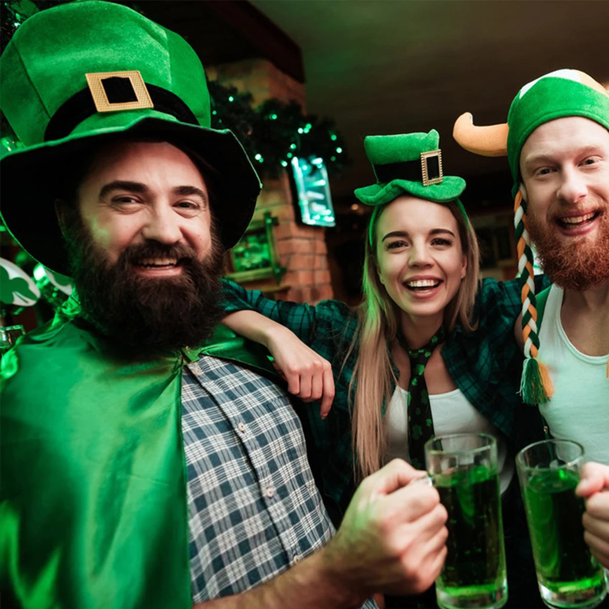 2025 New St. Patrick\'s Day Irish Top Hat Beard Green Shamrock Hats for Saint Patrick Day Home Party Decor Cosplay Costume Props