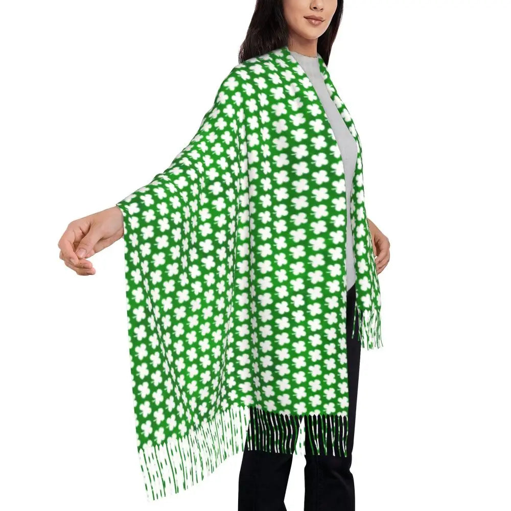 Irish St Patricks Day Scarf Green Plaid Warm Shawls Wrpas with Long Tassel Lady Luxury 2024 Scarves Wraps Winter Custom Bufanda