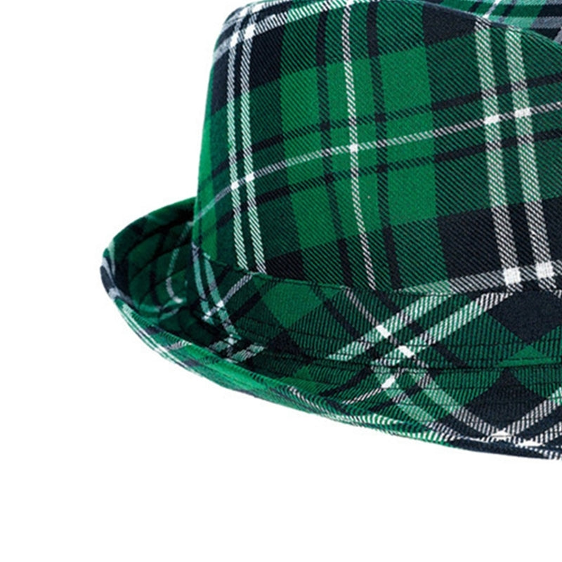 Green Plaids Bowtie Octagonal Hat Set for St. Patricks Day Gifts Party Headpiece Painter Hat for Carnivals Holiday Stage Shows