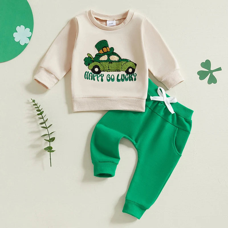 Cute Baby St Patrick s Day Costume Shamrock Embroidery Romper and Hat Set for Infant Toddler Outfit Clothes