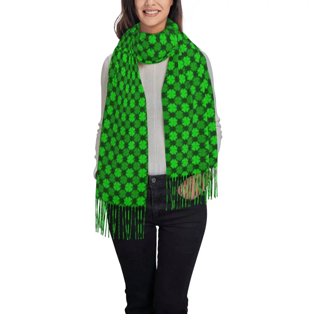Irish St Patricks Day Scarf Green Plaid Warm Shawls Wrpas with Long Tassel Lady Luxury 2024 Scarves Wraps Winter Custom Bufanda