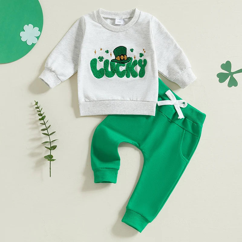 Cute Baby St Patrick s Day Costume Shamrock Embroidery Romper and Hat Set for Infant Toddler Outfit Clothes