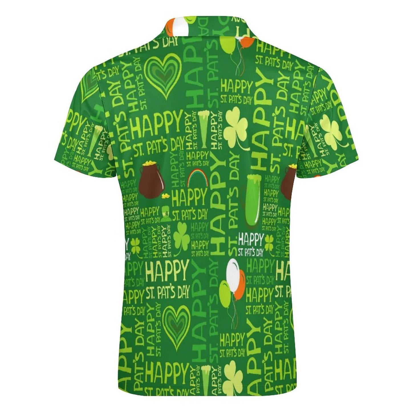 Green Shamrock Polo Shirts Mens Fashion St Patricks Day Casual 3d Digital Print Shirt Top Short Sleeve Zip-Up Shirt Blouse