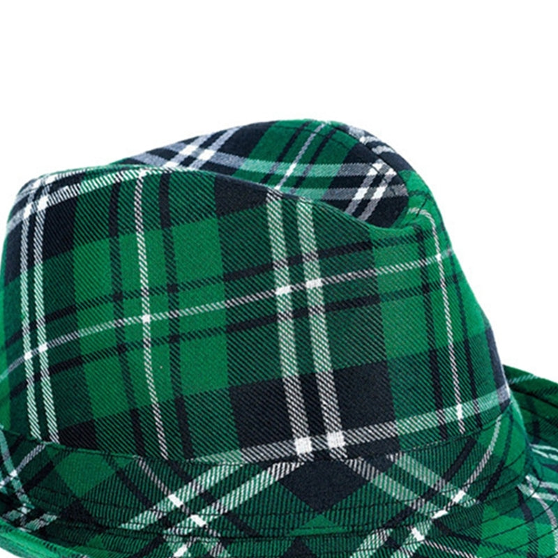 Green Plaids Bowtie Octagonal Hat Set for St. Patricks Day Gifts Party Headpiece Painter Hat for Carnivals Holiday Stage Shows