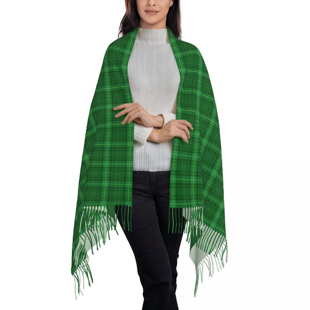 Irish St Patricks Day Scarf Green Plaid Warm Shawls Wrpas with Long Tassel Lady Luxury 2024 Scarves Wraps Winter Custom Bufanda