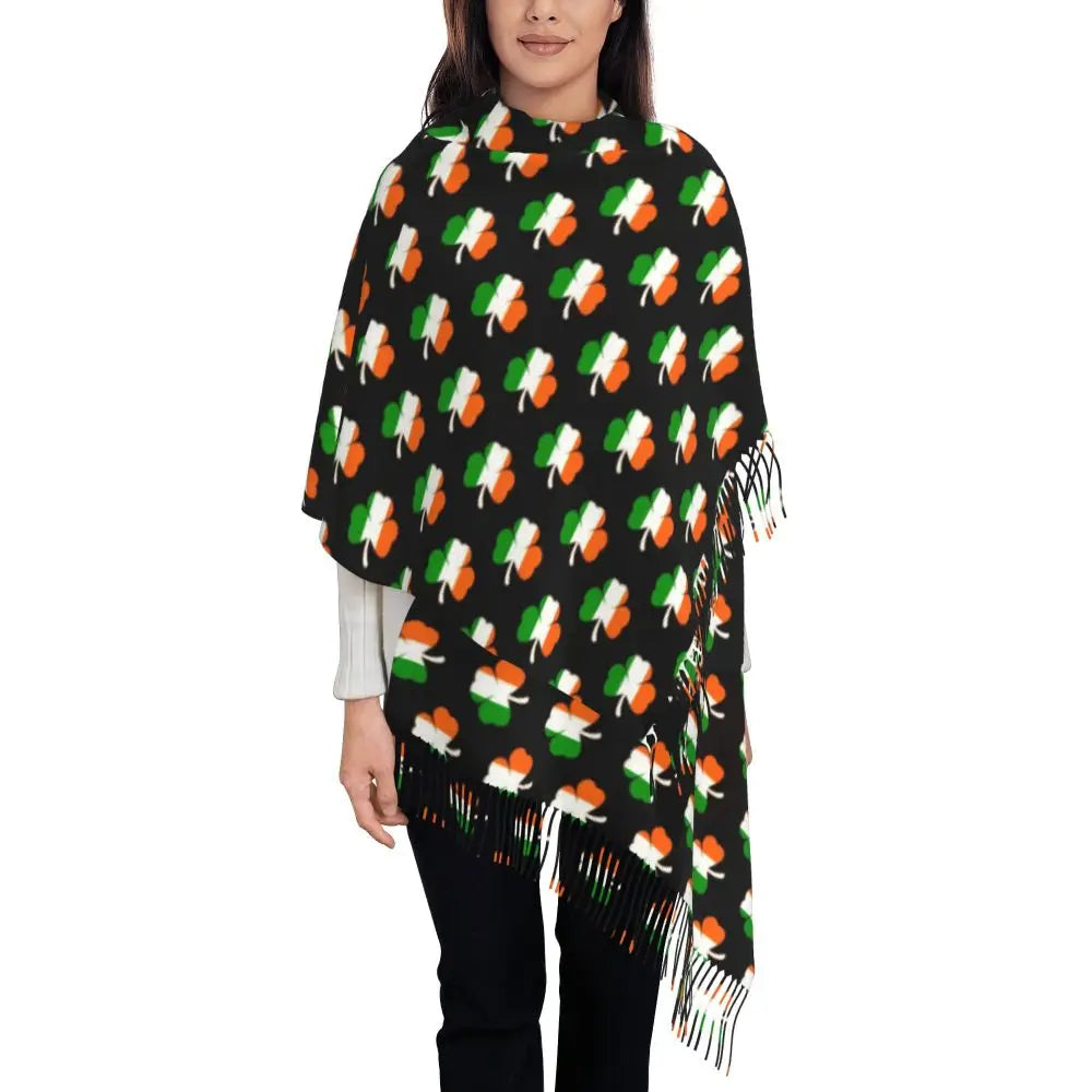 Irish St Patricks Day Scarf Green Plaid Warm Shawls Wrpas with Long Tassel Lady Luxury 2024 Scarves Wraps Winter Custom Bufanda