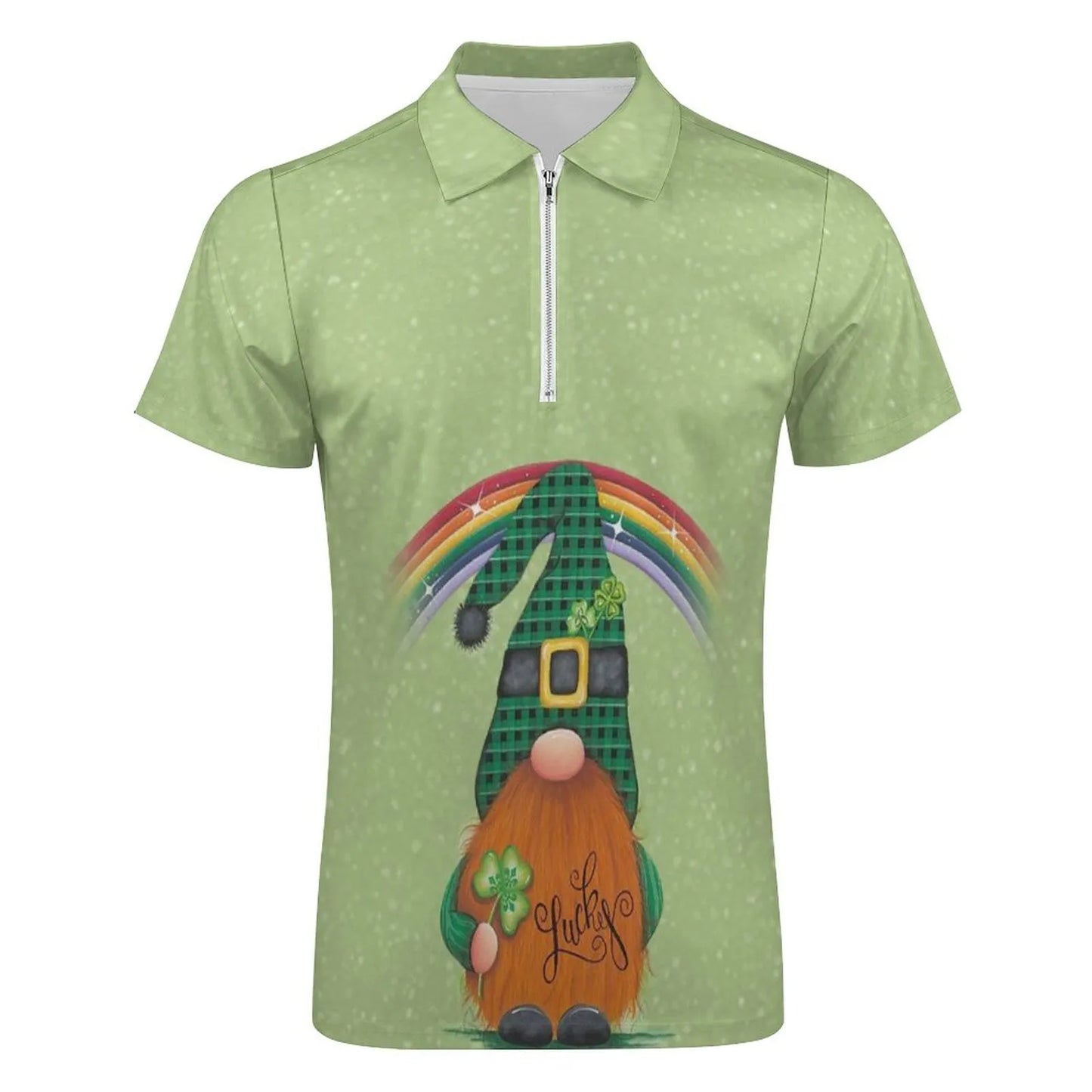 Green Shamrock Polo Shirts Mens Fashion St Patricks Day Casual 3d Digital Print Shirt Top Short Sleeve Zip-Up Shirt Blouse