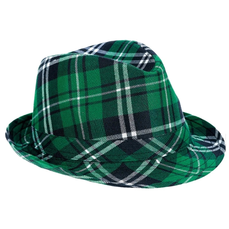 Green Plaids Bowtie Octagonal Hat Set for St. Patricks Day Gifts Party Headpiece Painter Hat for Carnivals Holiday Stage Shows