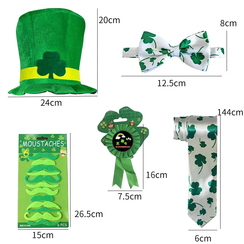 5 pcs Saint Patrick Day Irish Festival Green Hat Bowtie Necktie Set