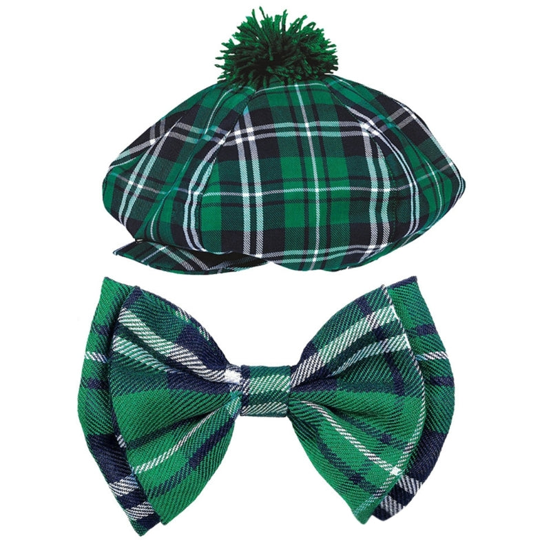 Green Plaids Bowtie Octagonal Hat Set for St. Patricks Day Gifts Party Headpiece Painter Hat for Carnivals Holiday Stage Shows