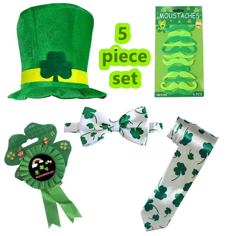 5 pcs Saint Patrick Day Irish Festival Green Hat Bowtie Necktie Set