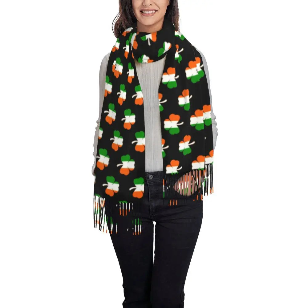 Irish St Patricks Day Scarf Green Plaid Warm Shawls Wrpas with Long Tassel Lady Luxury 2024 Scarves Wraps Winter Custom Bufanda