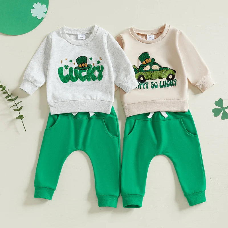 Cute Baby St Patrick s Day Costume Shamrock Embroidery Romper and Hat Set for Infant Toddler Outfit Clothes