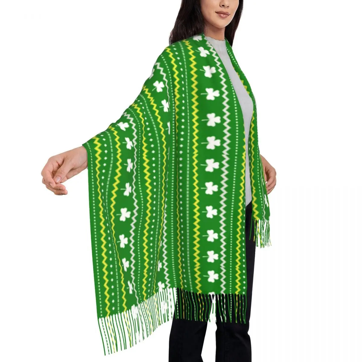 Irish St Patricks Day Scarf Green Plaid Warm Shawls Wrpas with Long Tassel Lady Luxury 2024 Scarves Wraps Winter Custom Bufanda